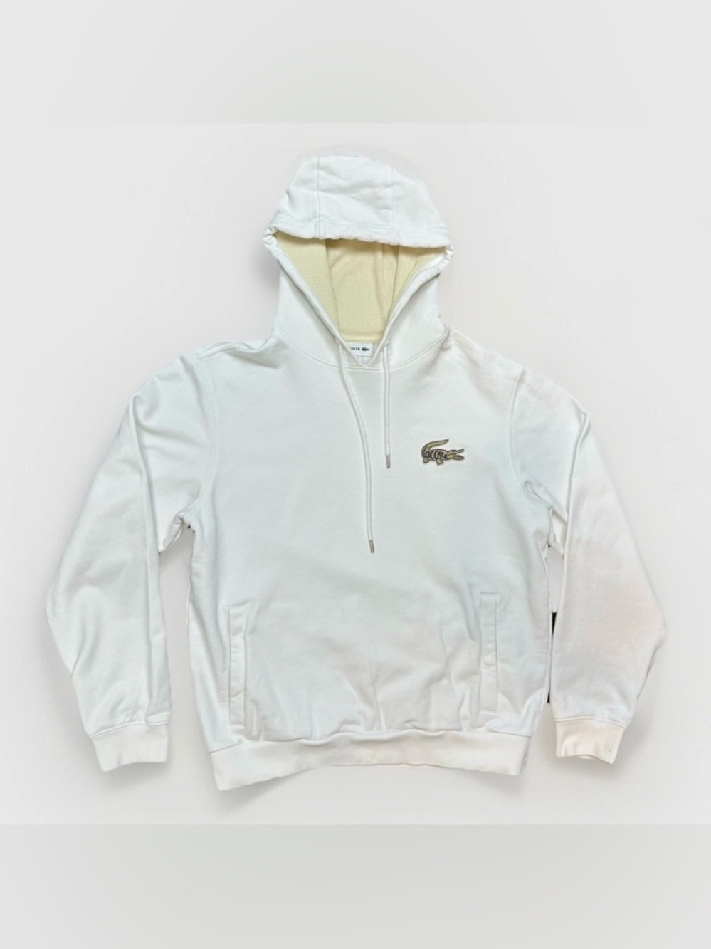 🐊✨ NWOT - Lacoste Loose Fit Badge Accent Hoodie - Cake Flour White - Medium